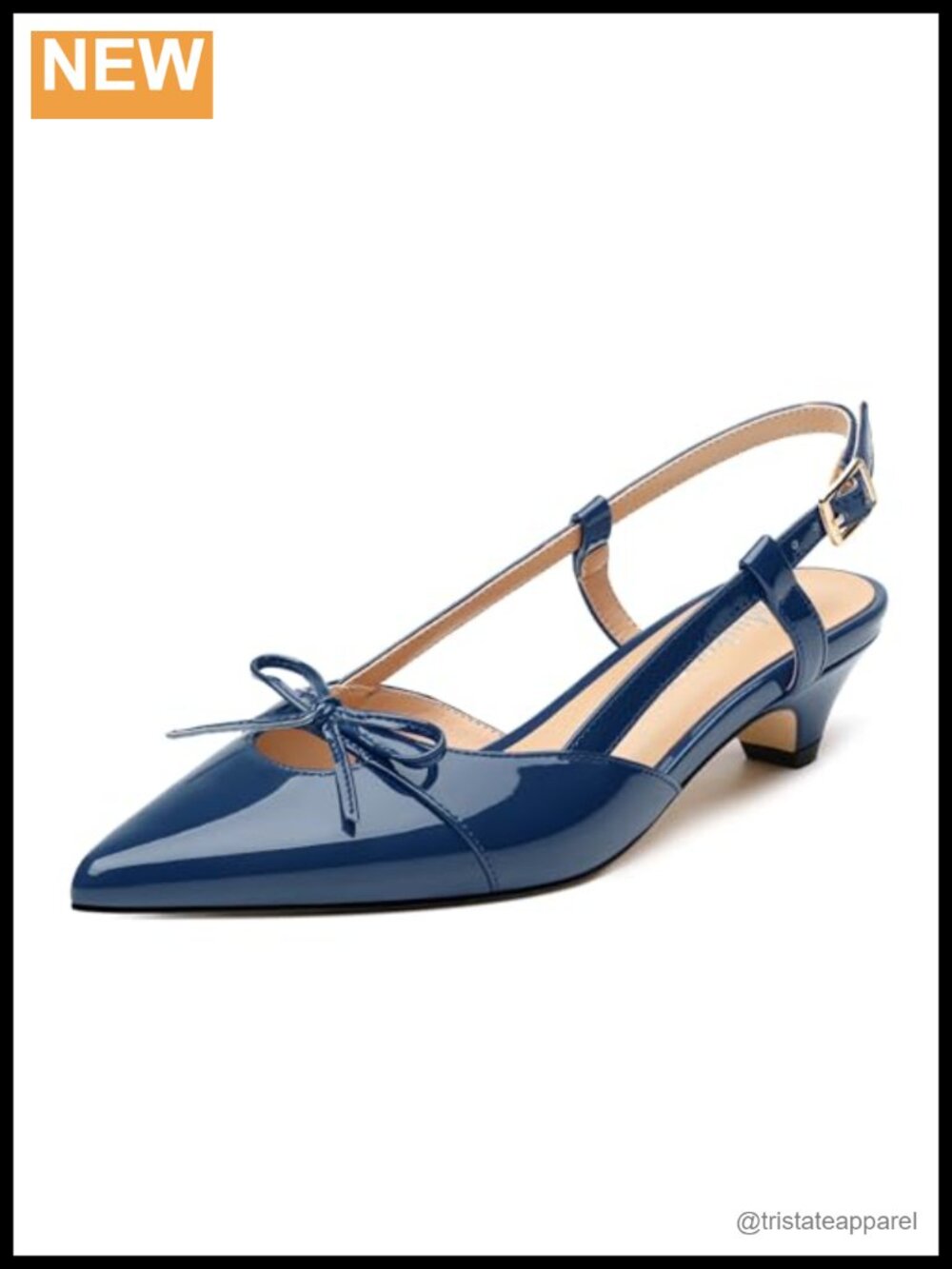 Women's Kitten Heel Slingback Pumps Pointed Toe Patent Slip On Dress Shoes